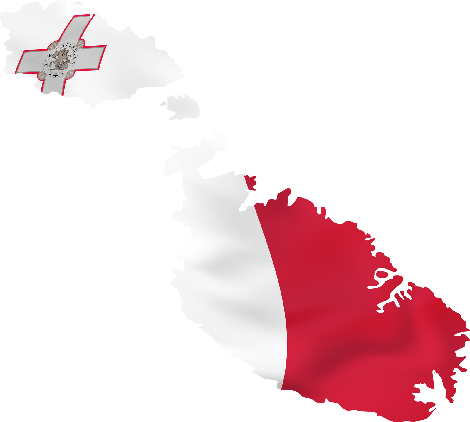 Malta map with waving flag.